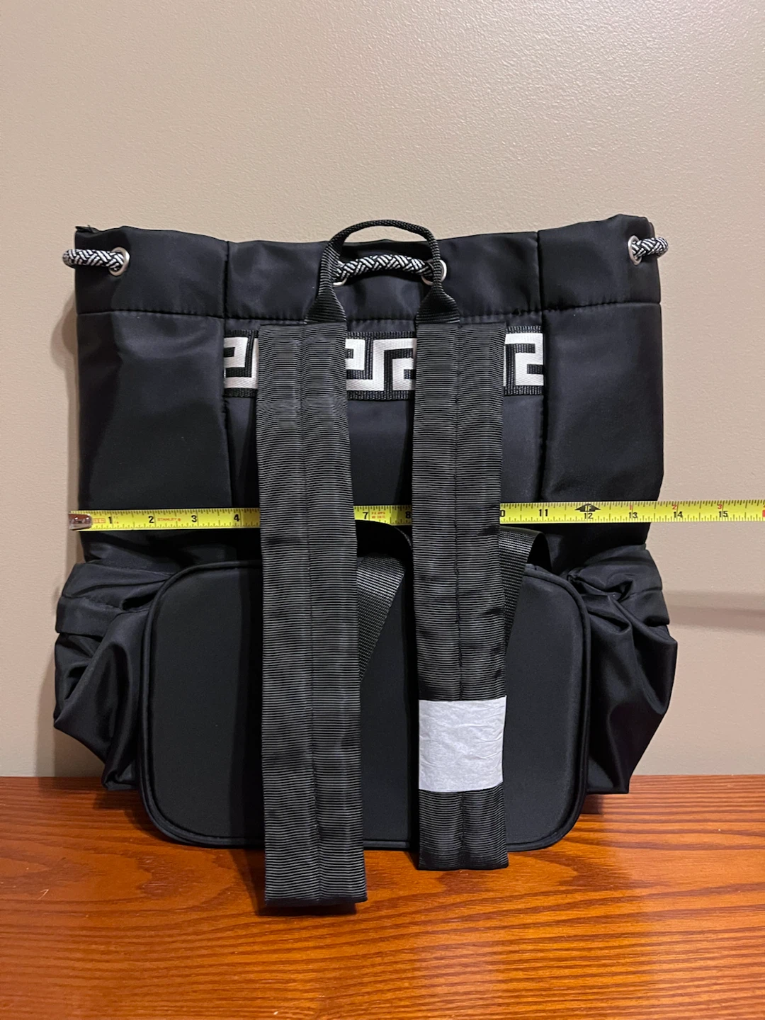 VERSACE BLACK NYLON DRAWSTRING BACK PACK - photo 4