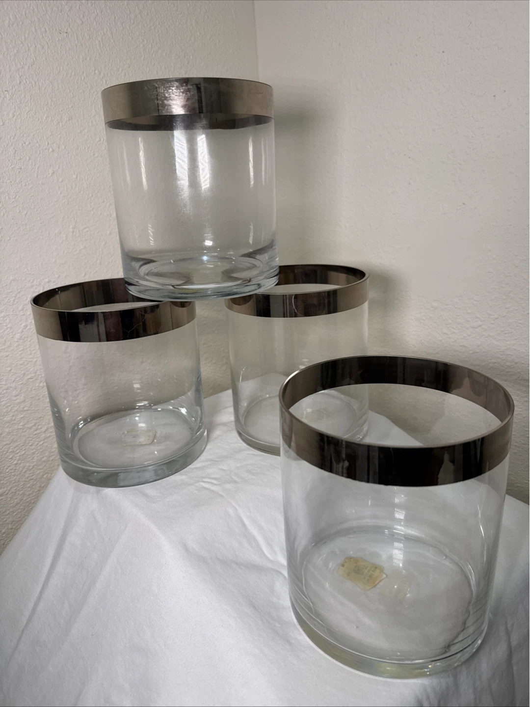 Vintage West Elm Set of 4 Glass Tumblers with Silver Rim
