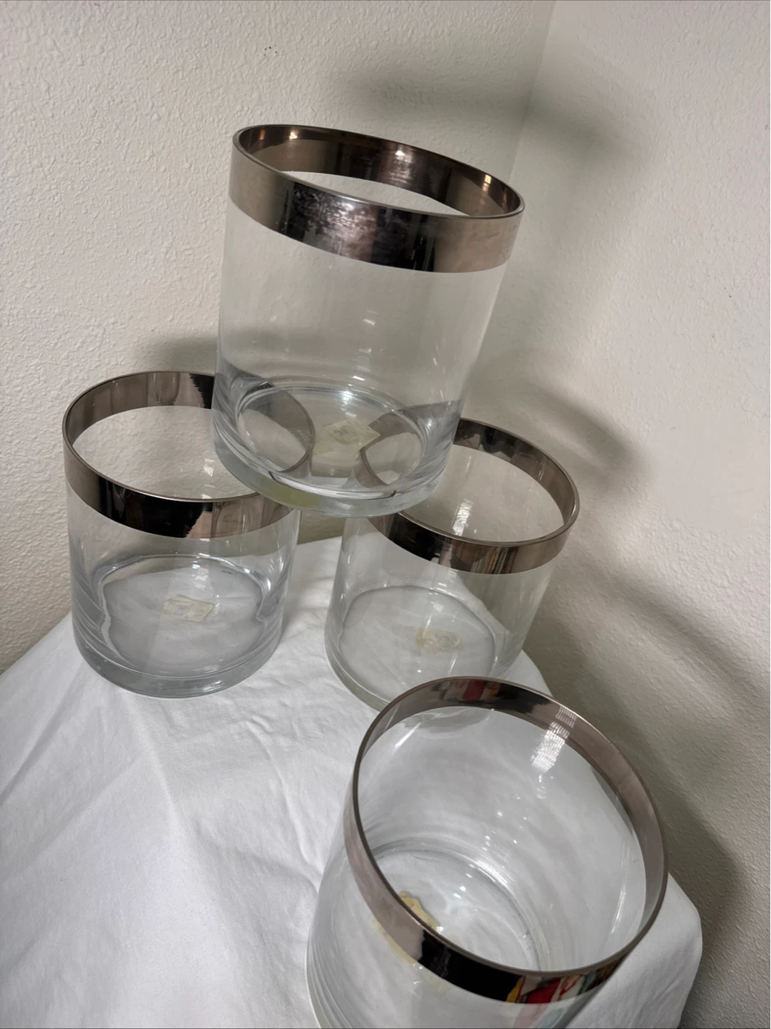 Vintage West Elm Set of 4 Glass Tumblers with Silver Rim - photo 2