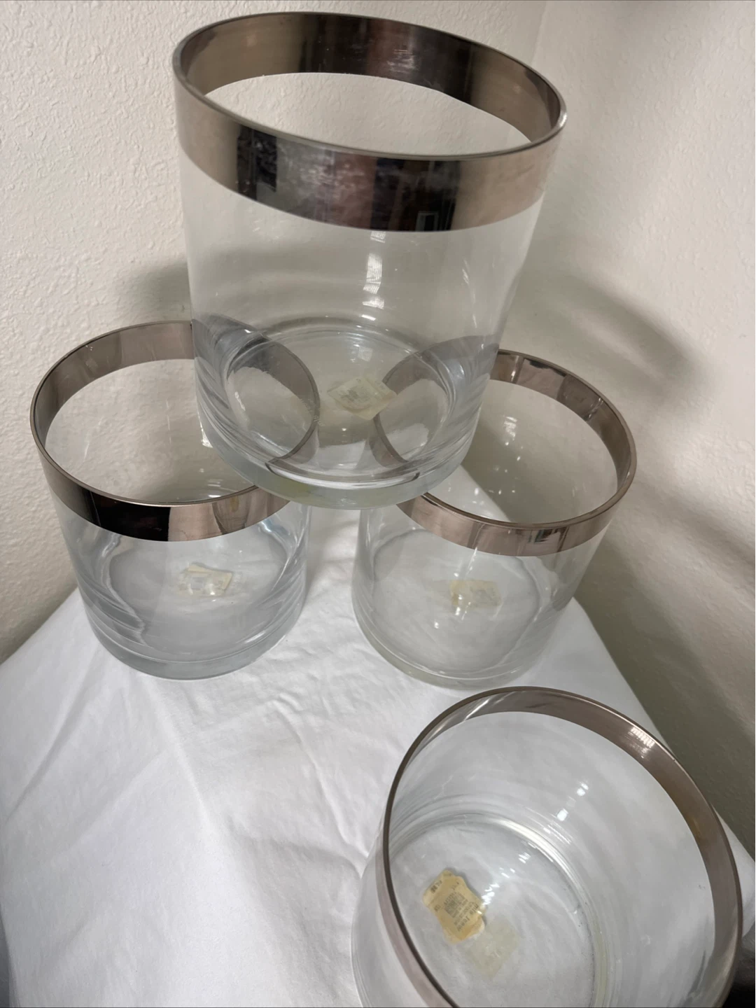 Vintage West Elm Set of 4 Glass Tumblers with Silver Rim - photo 3