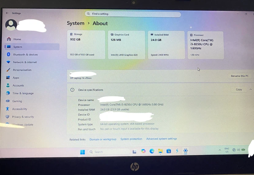 HP Laptop 14-cfxxxx Intel Core i5 24GB RAM 932GB Storage - photo 2