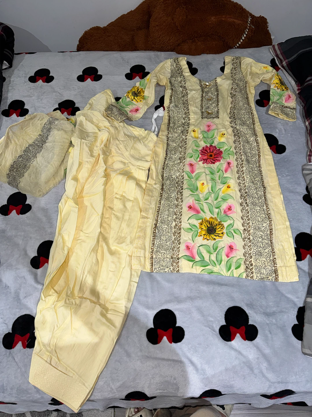 Yellow Embroidered Kurti and Shalwar Suit