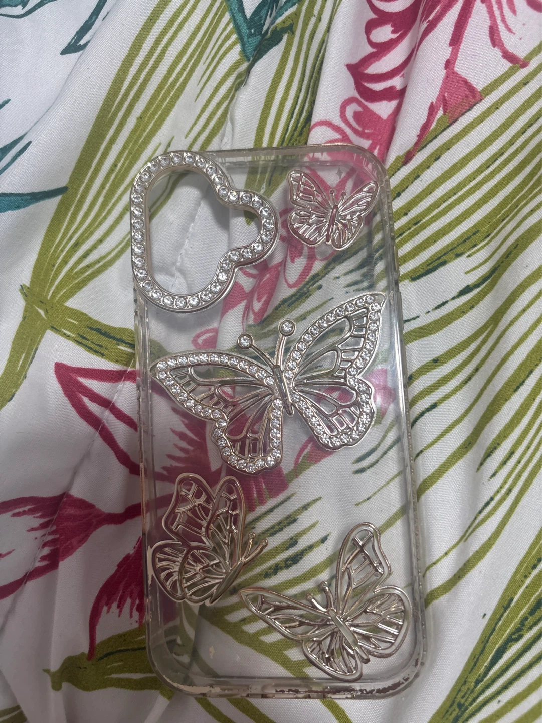 iPhone 16 Clear Butterfly Phone Case with Rhinestones