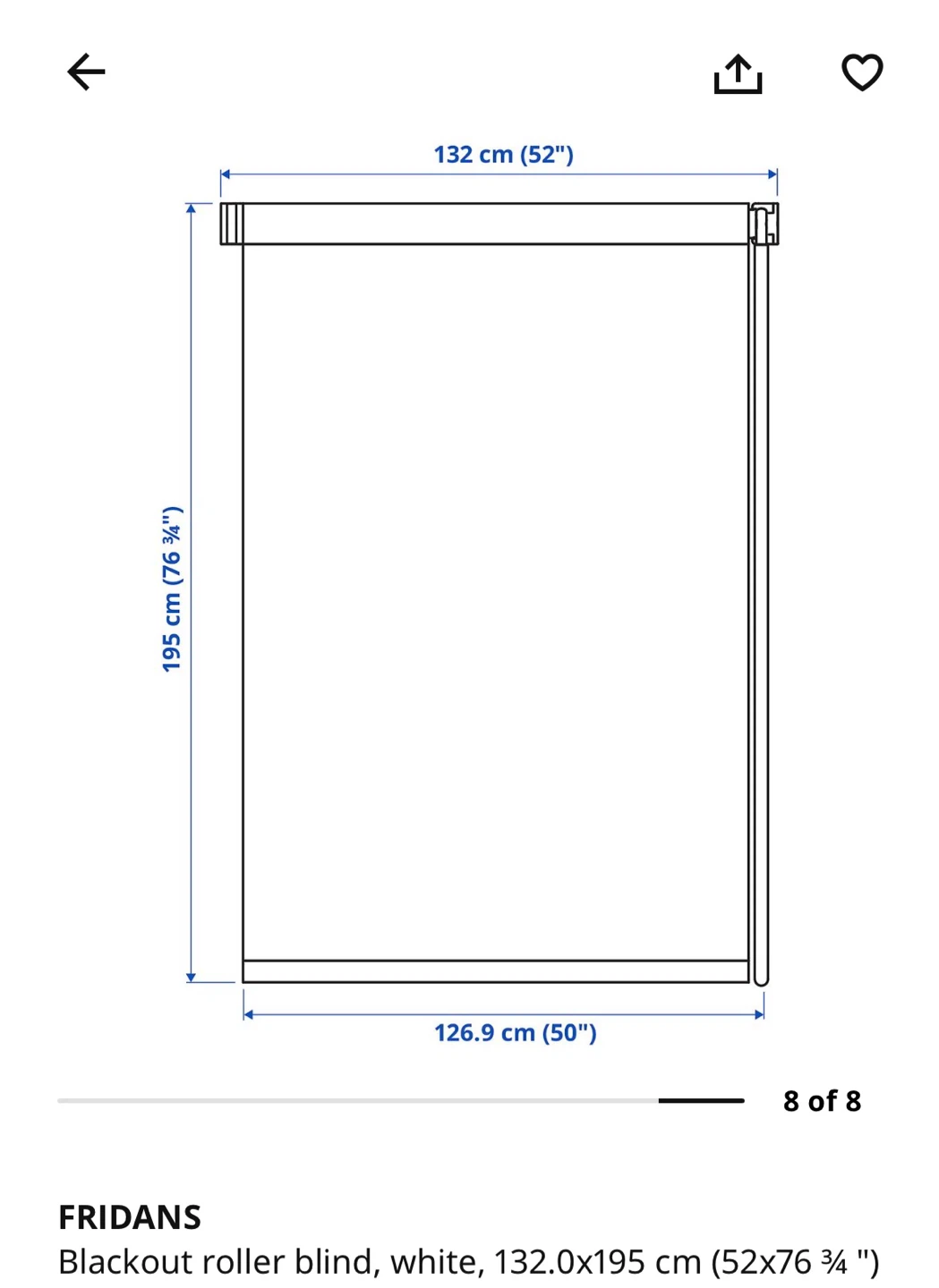 IKEA FRIDANS Blackout Roller Blind White 132x195 cm