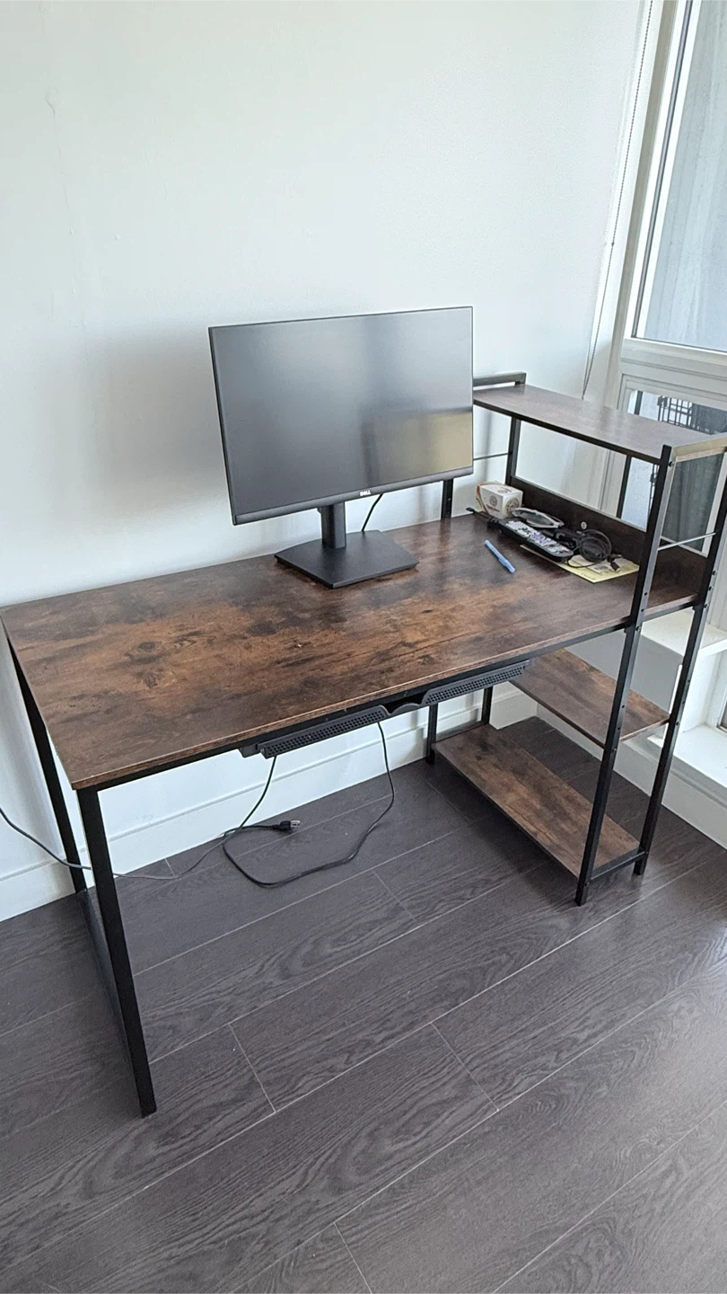 Rustic Wood Computer Desk with Shelving