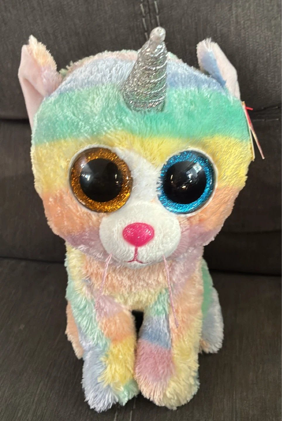 New w tags Ty Beanie Boos Heather Rainbow Cat Unicorn Plush Toy