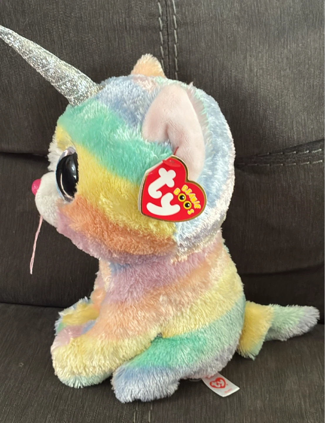 New w tags Ty Beanie Boos Heather Rainbow Cat Unicorn Plush Toy - photo 2