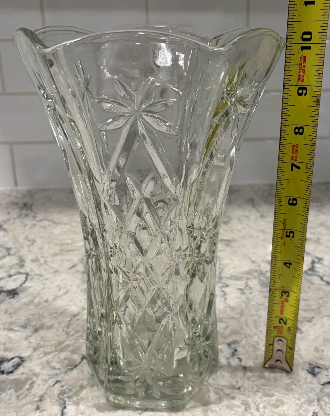 Vintage Cut Glass Flower Vase – Starburst Pattern 10” - photo 3