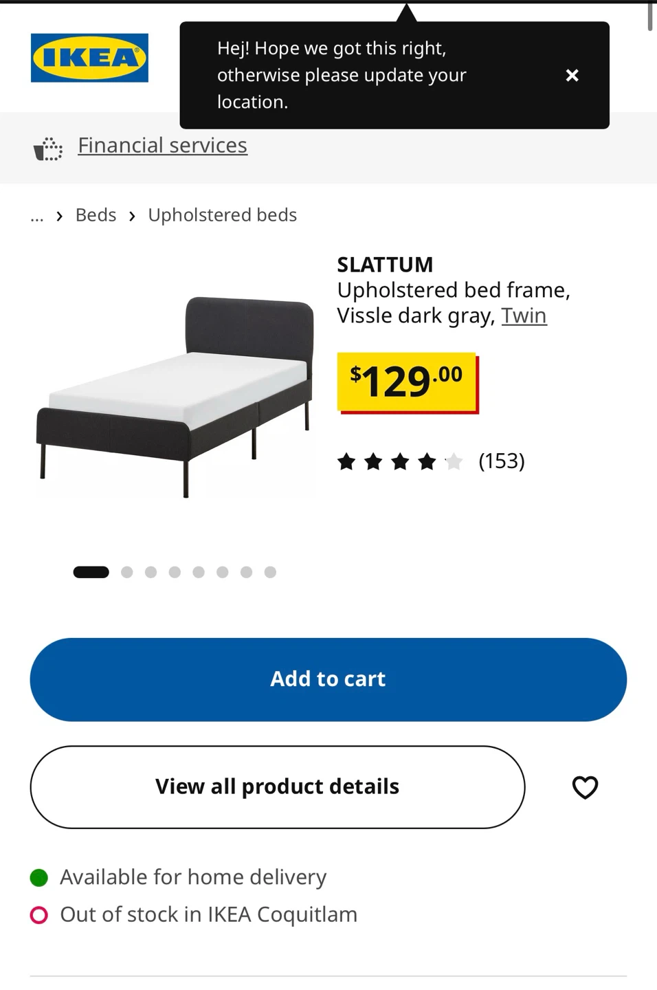 IKEA SLATTUM Upholstered Twin Bed Frame