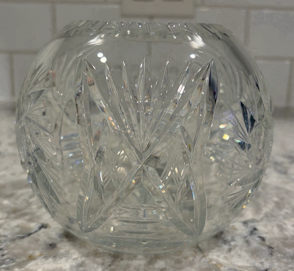 Cut Crystal Rose Bowl Vase Heavy Clear Crystal Globe Vase
