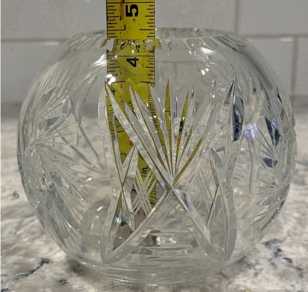 Cut Crystal Rose Bowl Vase Heavy Clear Crystal Globe Vase - photo 3