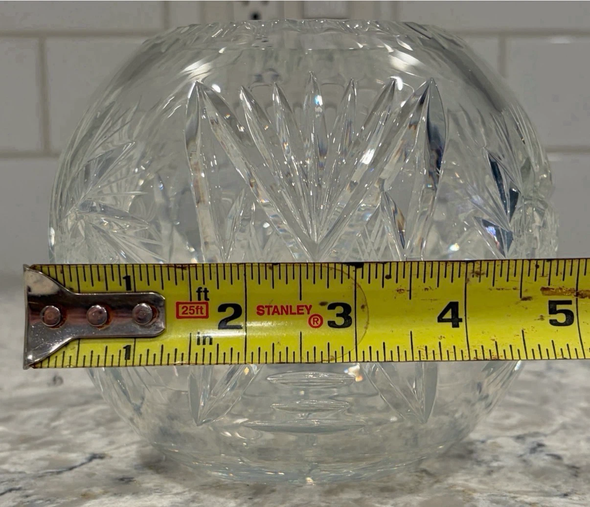 Cut Crystal Rose Bowl Vase Heavy Clear Crystal Globe Vase - photo 4