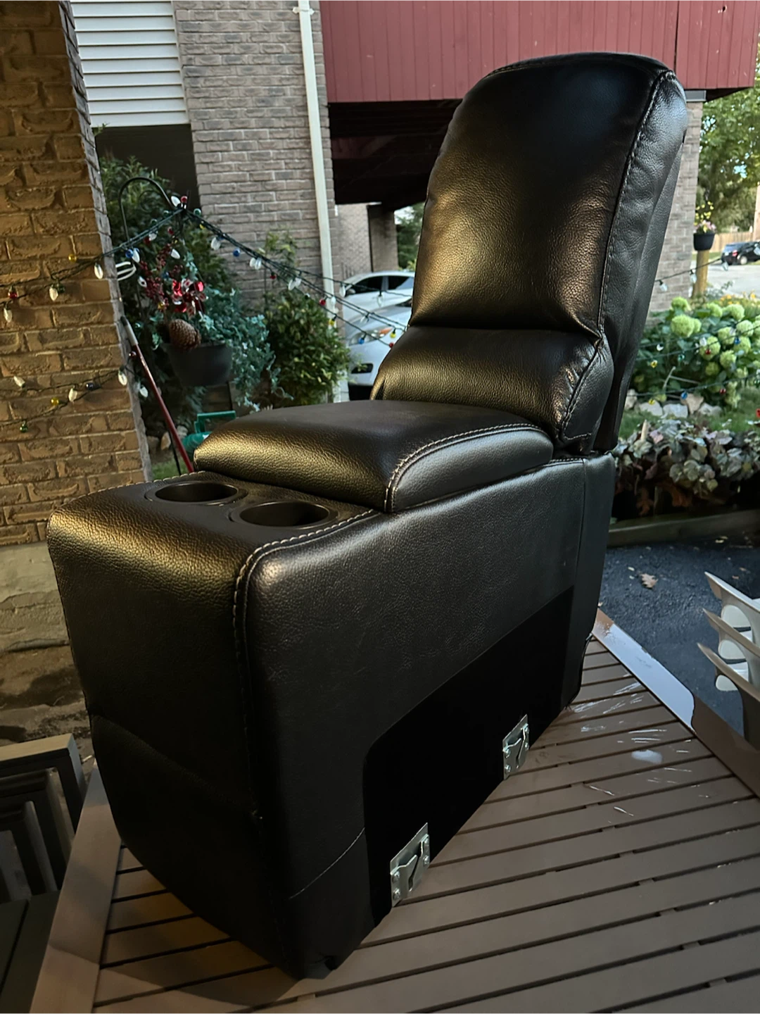 Black Car Console with Cup Holders and Storage