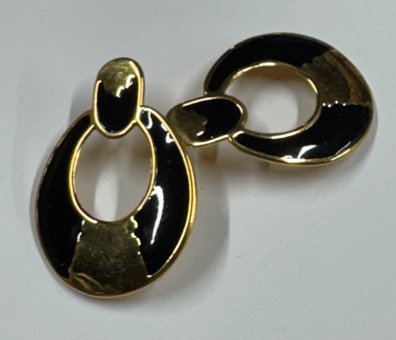 Gold Tone & Black Oval Hoop Earrings