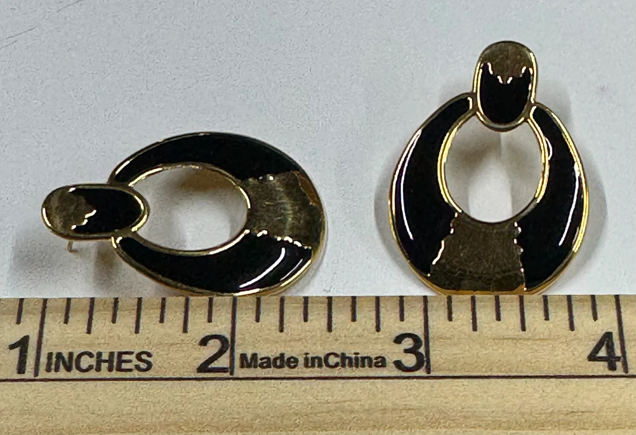 Gold Tone & Black Oval Hoop Earrings - photo 3