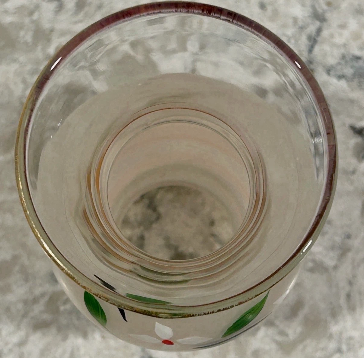 Frosted Art Glass Bud Vase w/ Hand Painted Floral & Gold Trim - photo 2