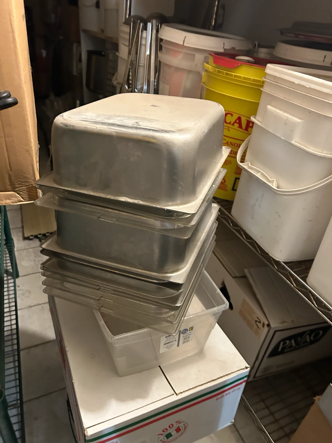 Assorted Stainless Steel Food Pans and Plastic Containers