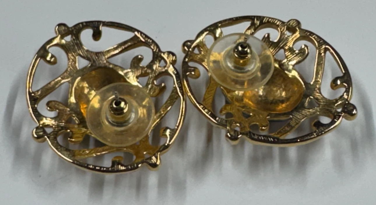 Gold Tone Blue Stone Dangle Earrings - photo 2