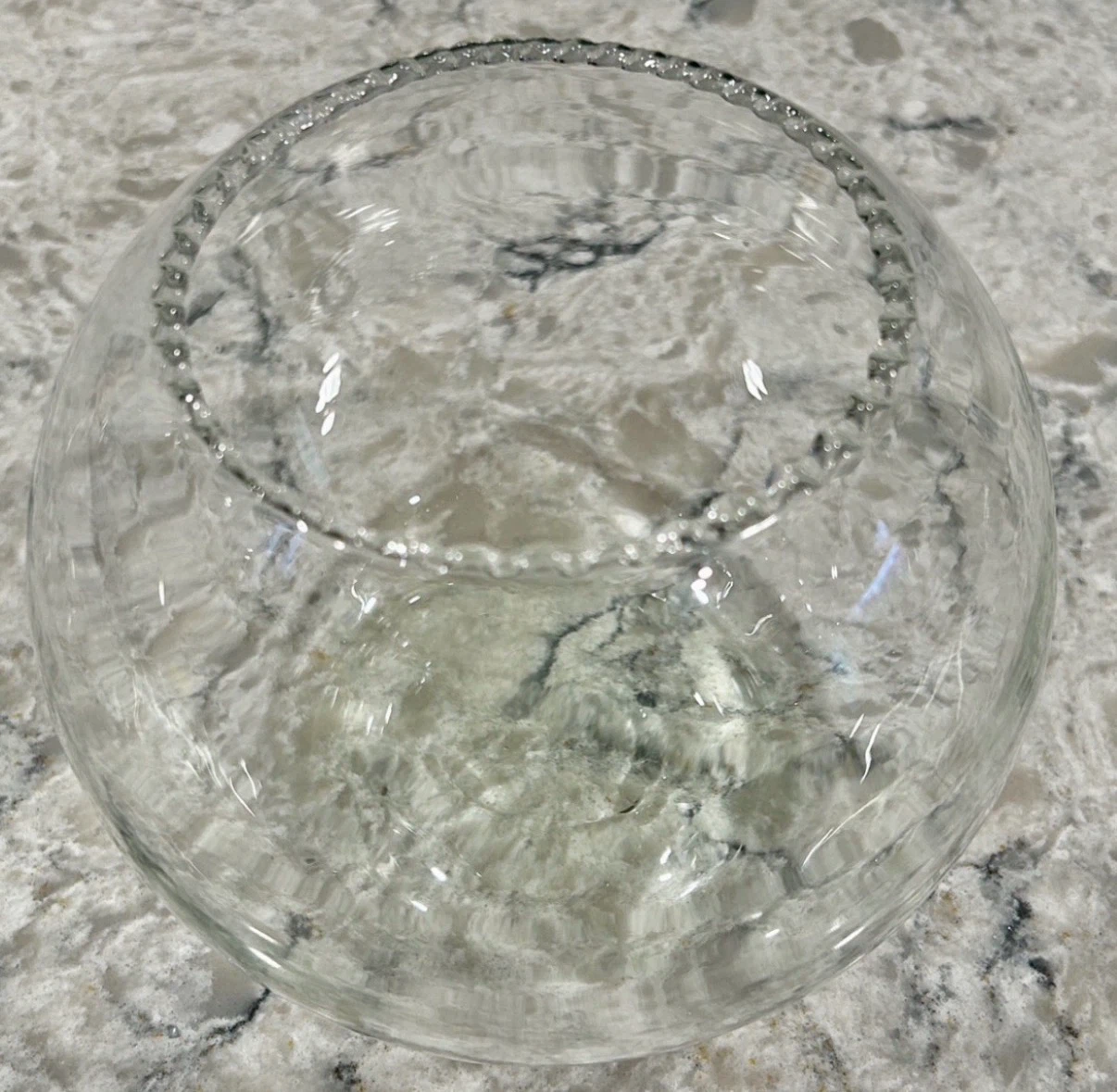 Clear Hand Blown Glass Fish Bowl / Bubble Vase with Ruffled Rim - photo 2
