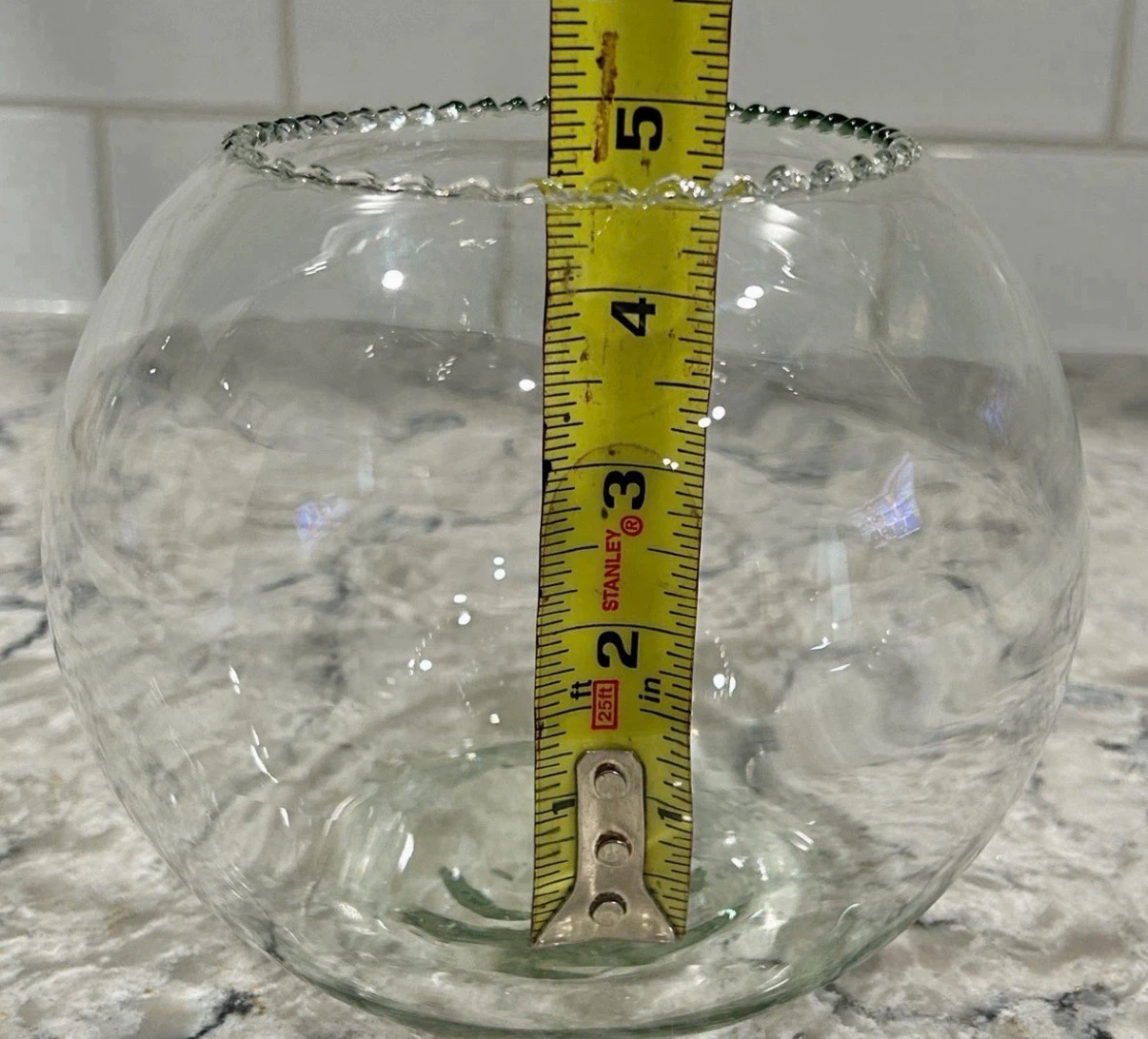 Clear Hand Blown Glass Fish Bowl / Bubble Vase with Ruffled Rim - photo 4