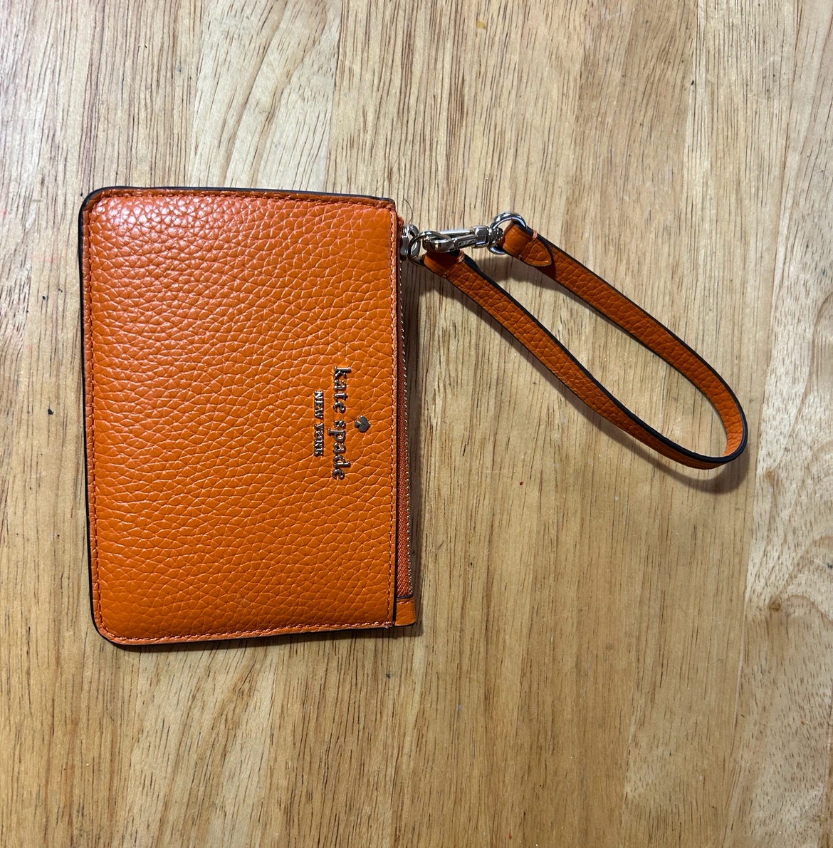 Kate Spade New York Orange Leather Card Holder with Wristlet