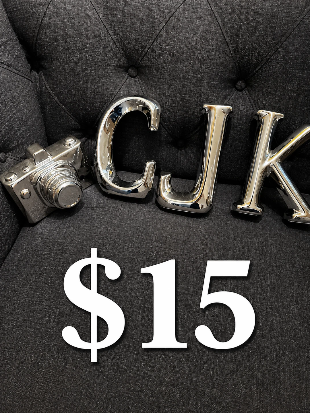 Silver Decorative Letters "C J K" & Camera Set
