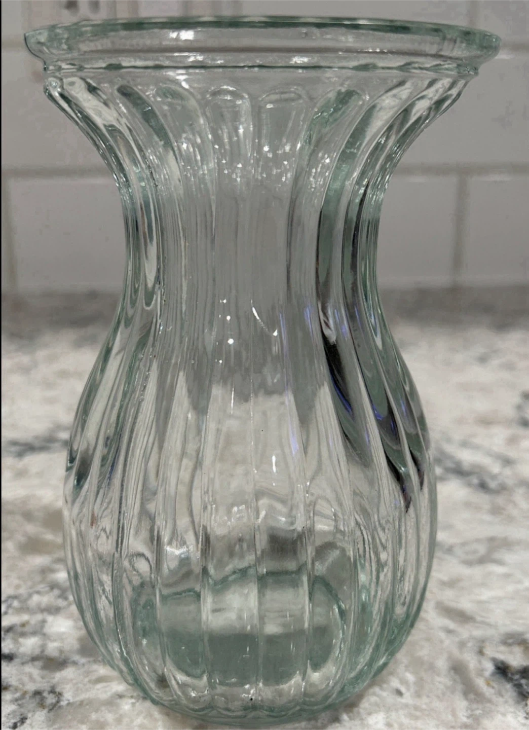 Ribbed Glass Bud Vase Flared Top, Clear Pressed Glass (5”) - photo 2