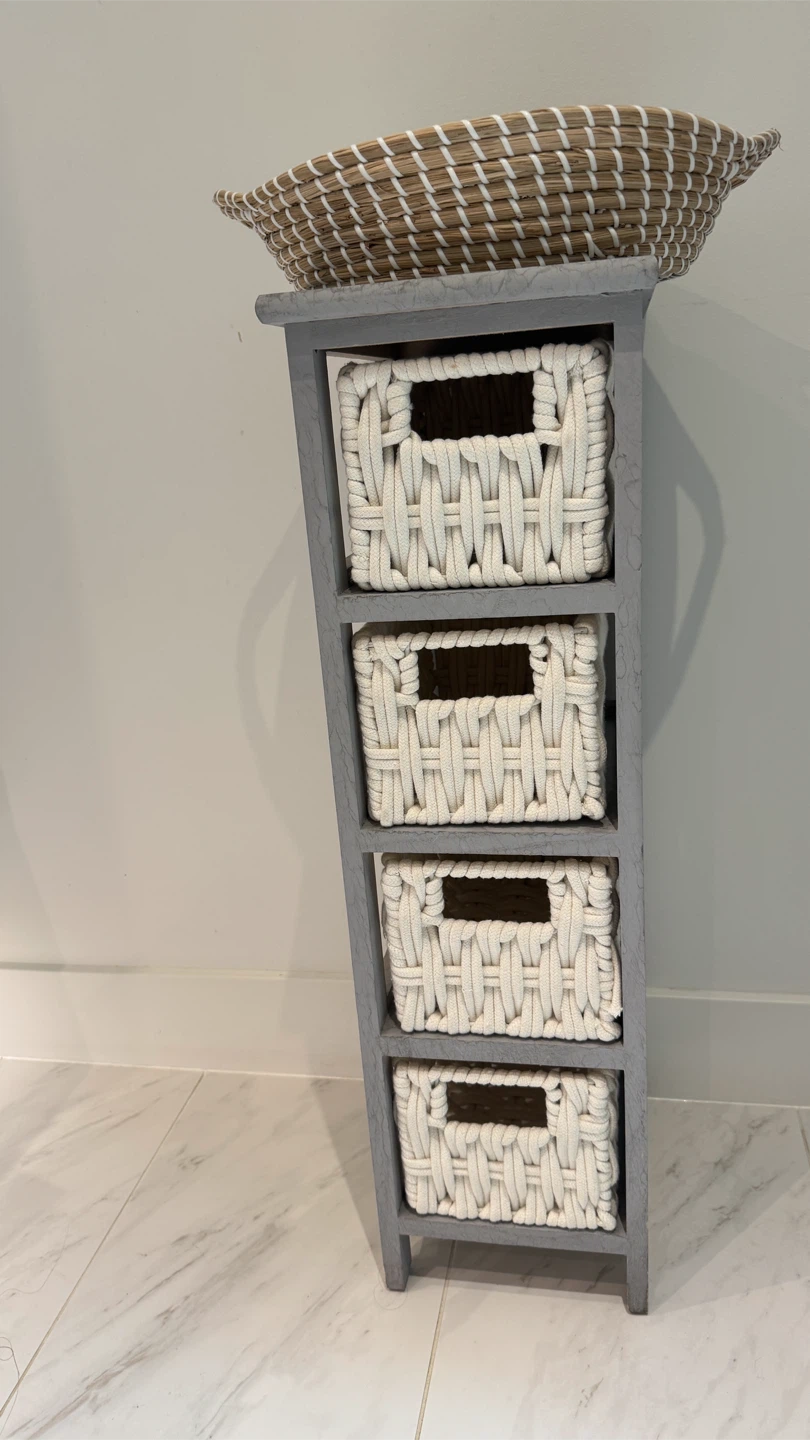 Grey 4-Drawer Storage Unit with Woven Baskets
