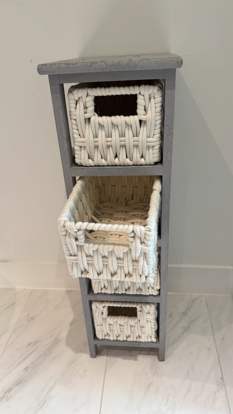 Grey 4-Drawer Storage Unit with Woven Baskets - photo 3