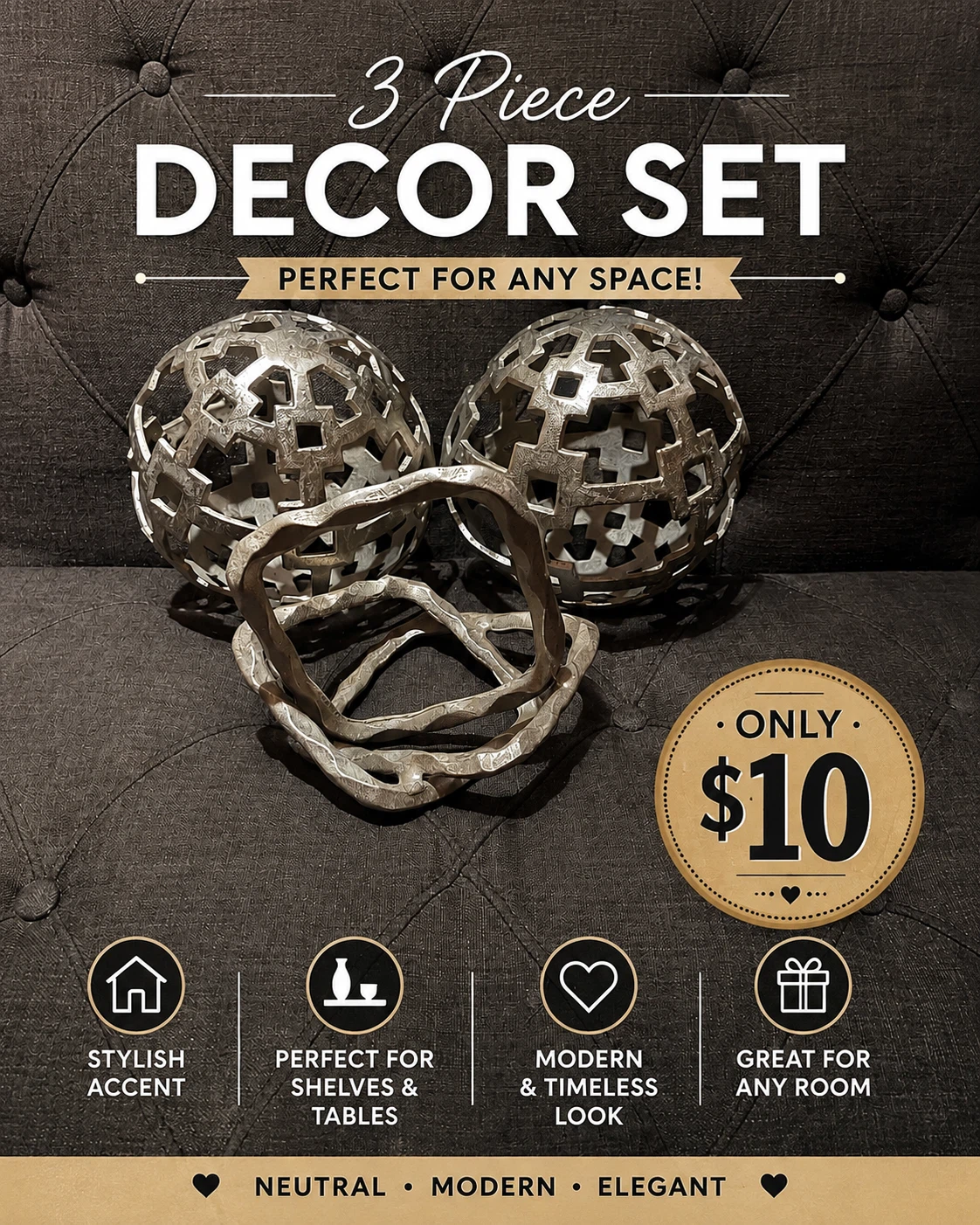 3 Piece Geometric Decor Set