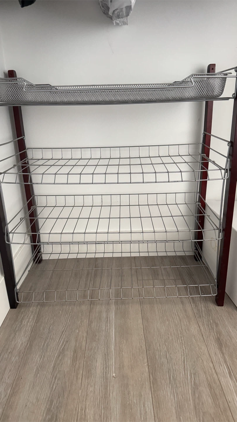 3-Tier Wire Shelving Unit with Wooden Frame