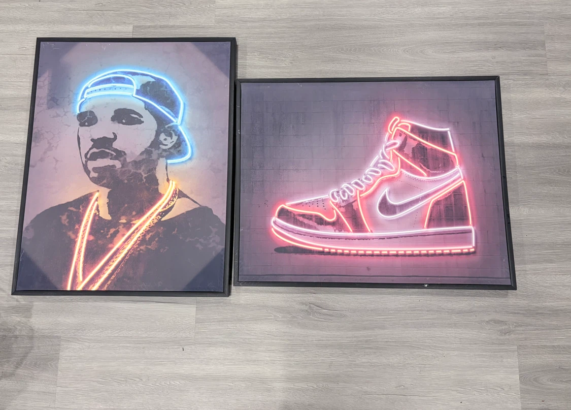 Framed Neon Art Prints (Drake & Air Jordan 1)