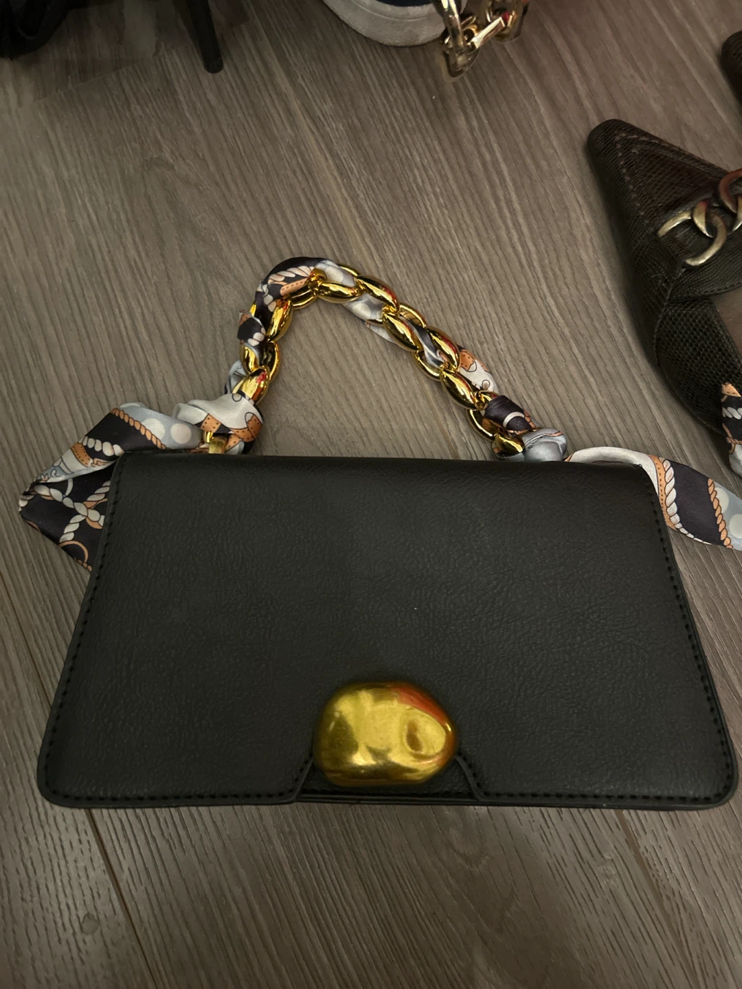 Black Shoulder Bag with Scarf Handle
