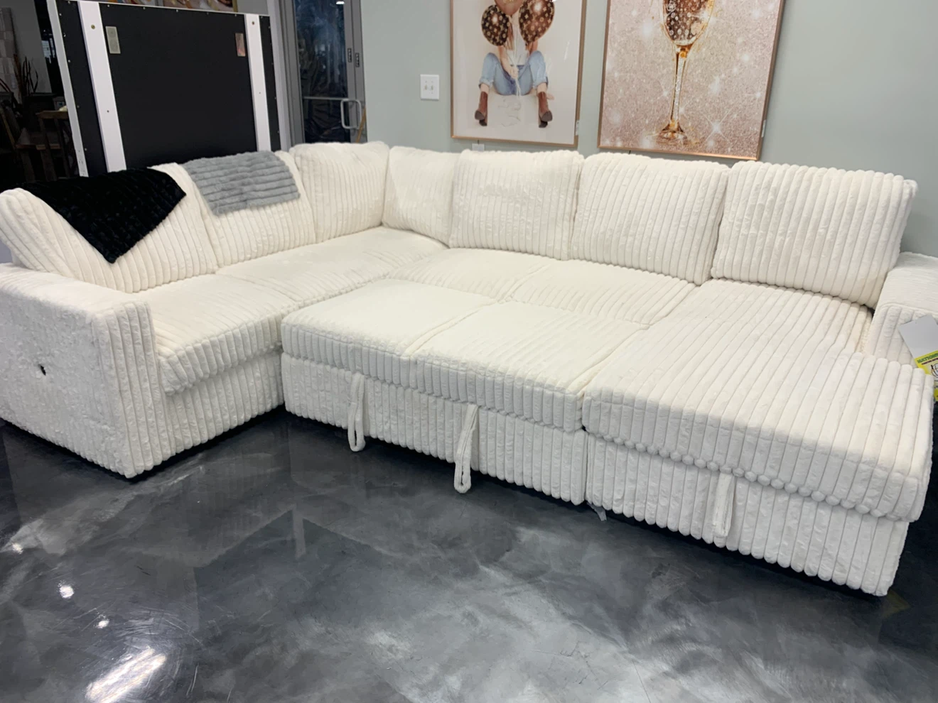 White Corduroy Sectional Sofa with Storage - photo 2