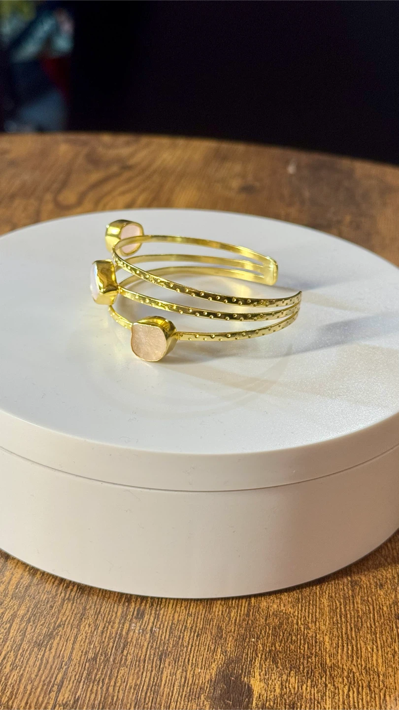 Gold-tone cuff bracelet with stones - photo 2