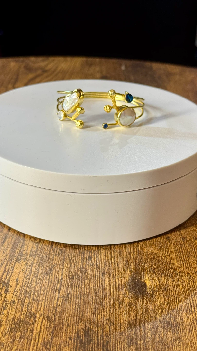 Gold Tone Bangle Bracelet with Stones