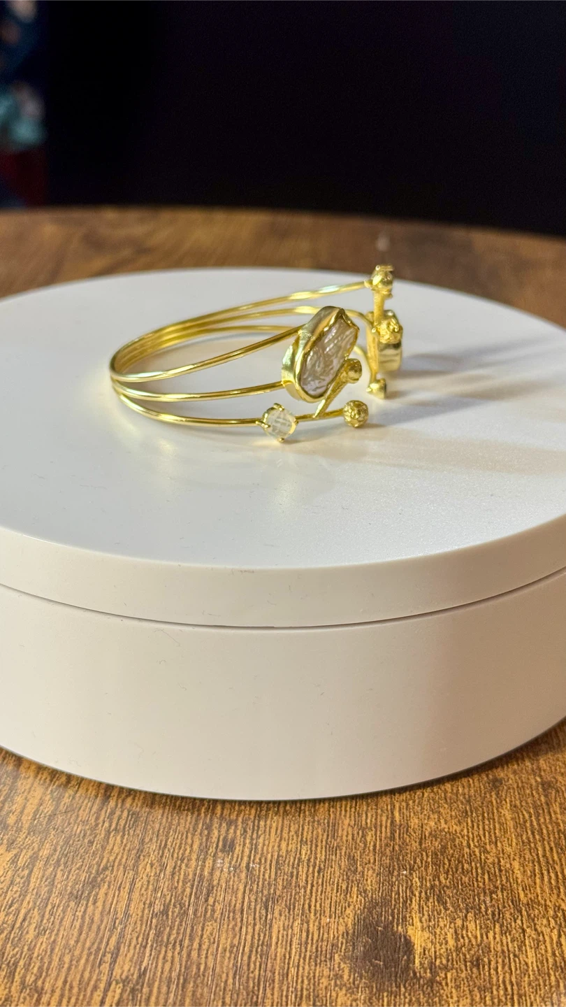 Gold Tone Bangle Bracelet with Stones - photo 2