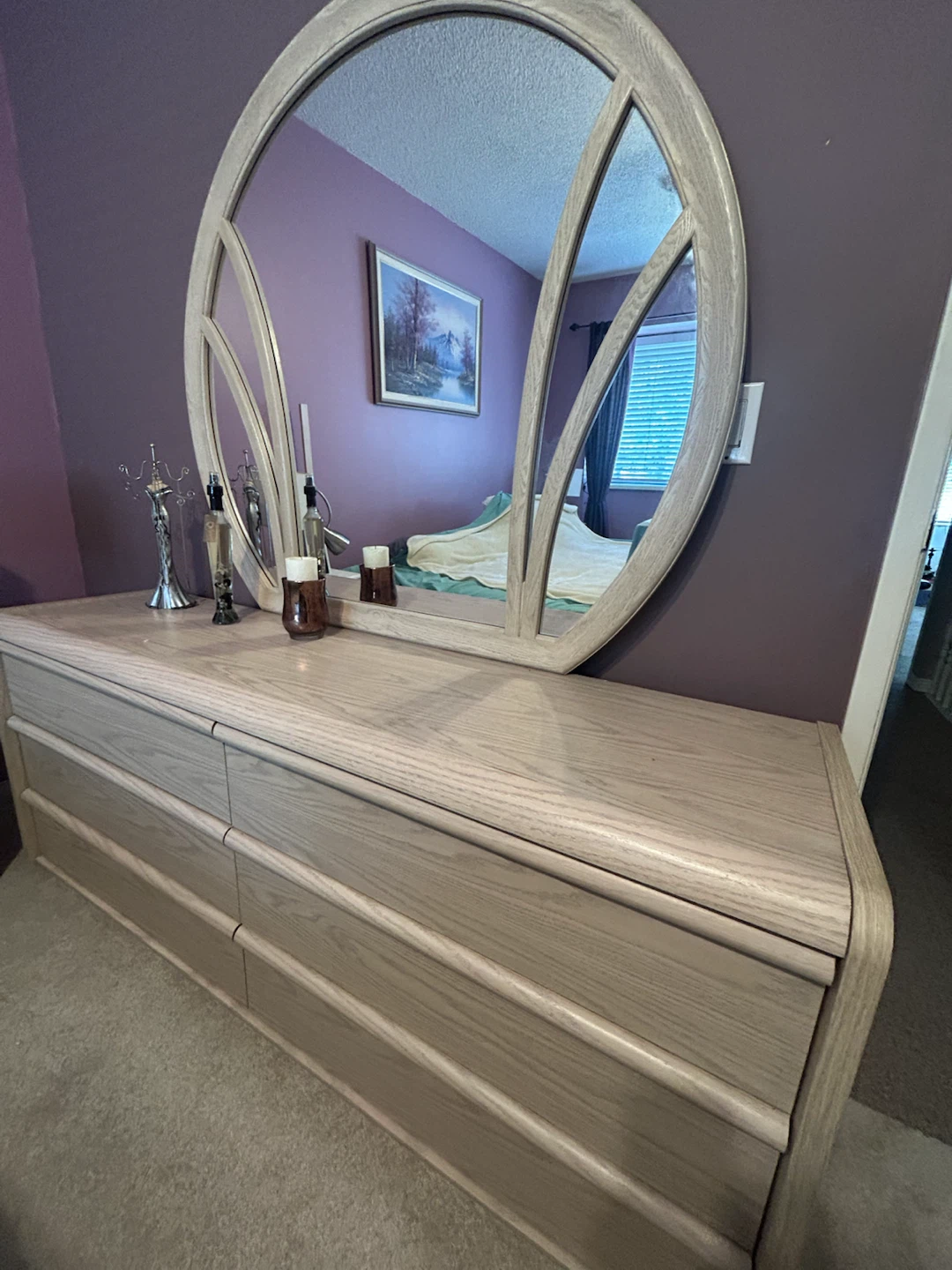 Light Wood Pine Dresser with Mirror