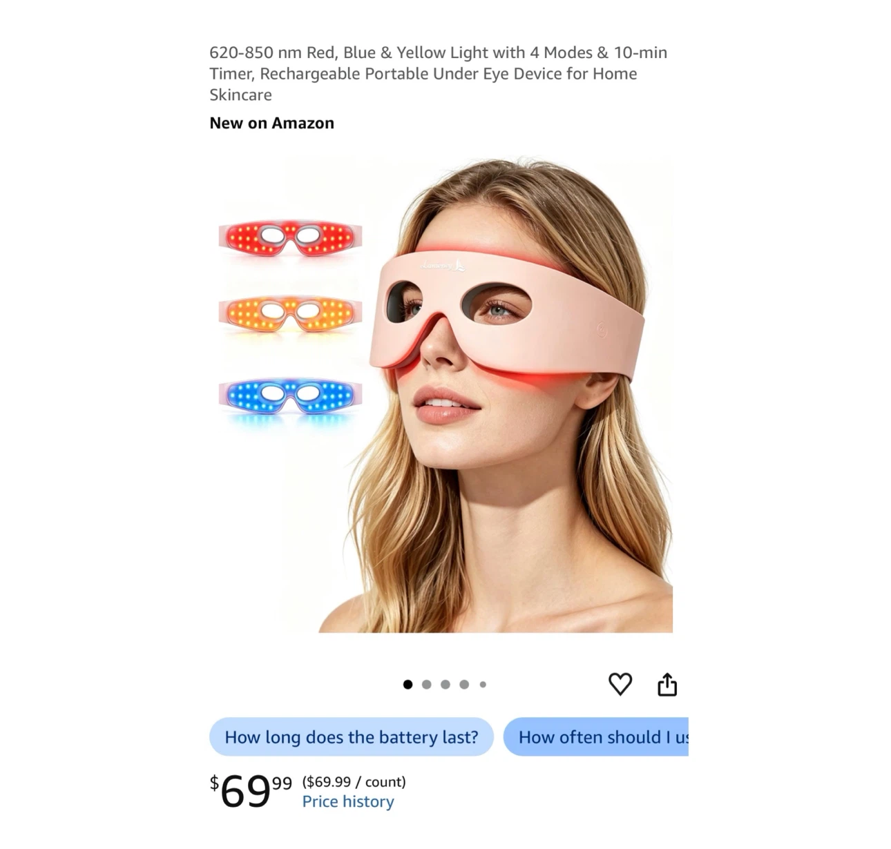 Brand new Under Eyes Red Light Mask for Eyes with 4 Light Modes