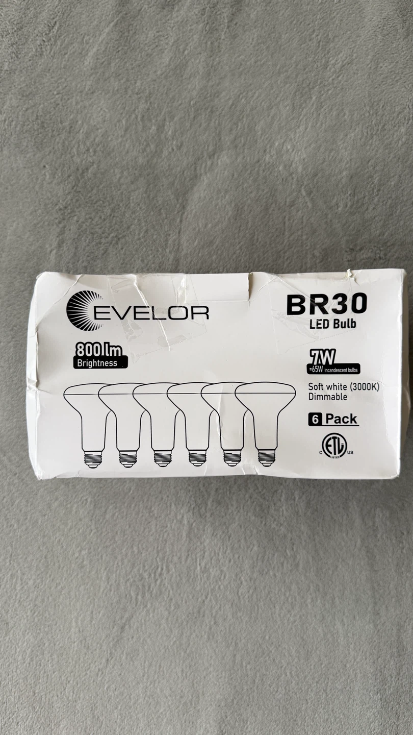 Evelor BR30 LED 7W Dimmable Soft White Light Bulbs (6 Pack)
