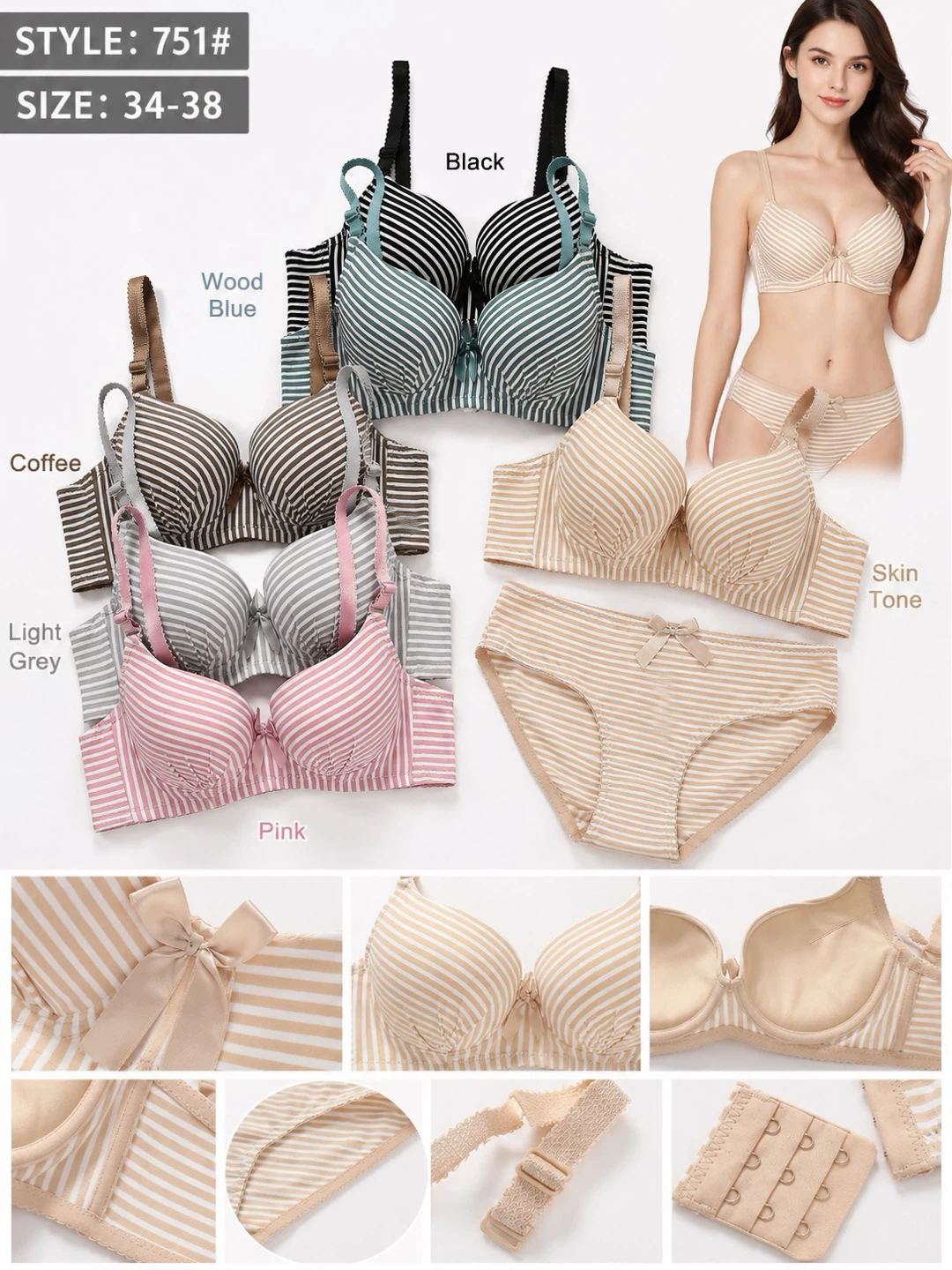 Striped Bra and Panty Set - Size 34-38.  751#. A