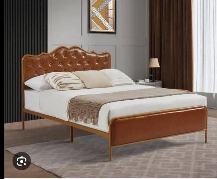 Brown Faux Leather Tufted Headboard Bed Frame