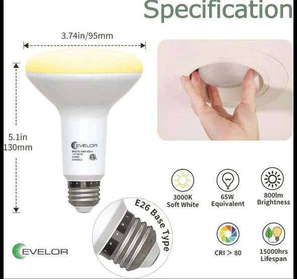 Evelor BR30 LED 7W Dimmable Soft White Light Bulbs (6 Pack) - photo 3