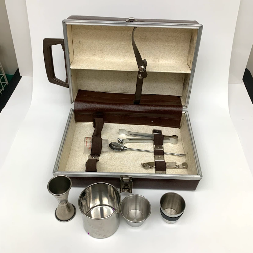 Vintage Portable Bar Set Travel Entertaining Case Barware Kit