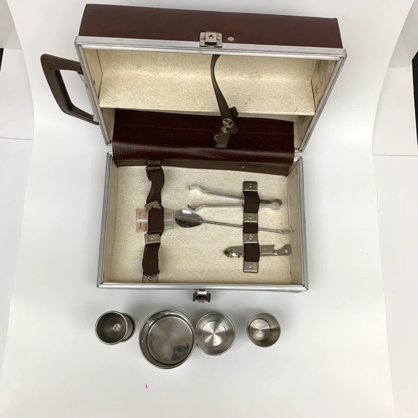 Vintage Portable Bar Set Travel Entertaining Case Barware Kit - photo 2
