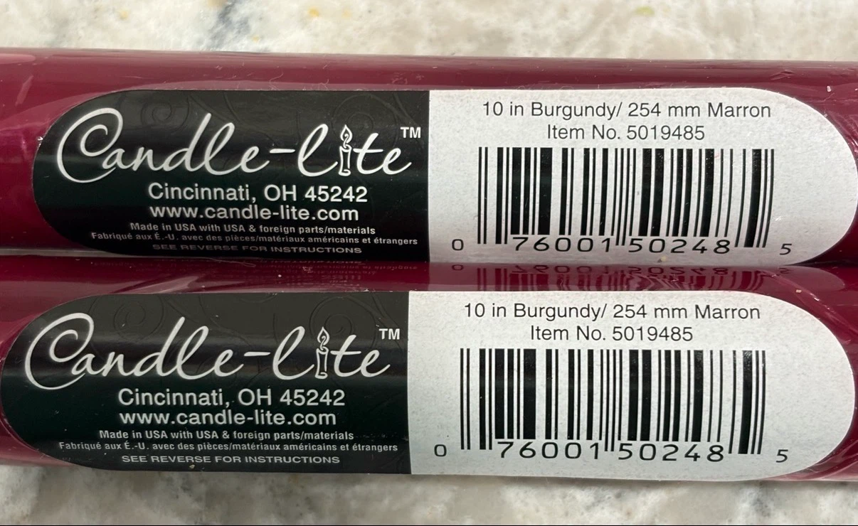 Candle-Lite 10 inch Burgundy Taper Candles (2-Pack) - photo 2