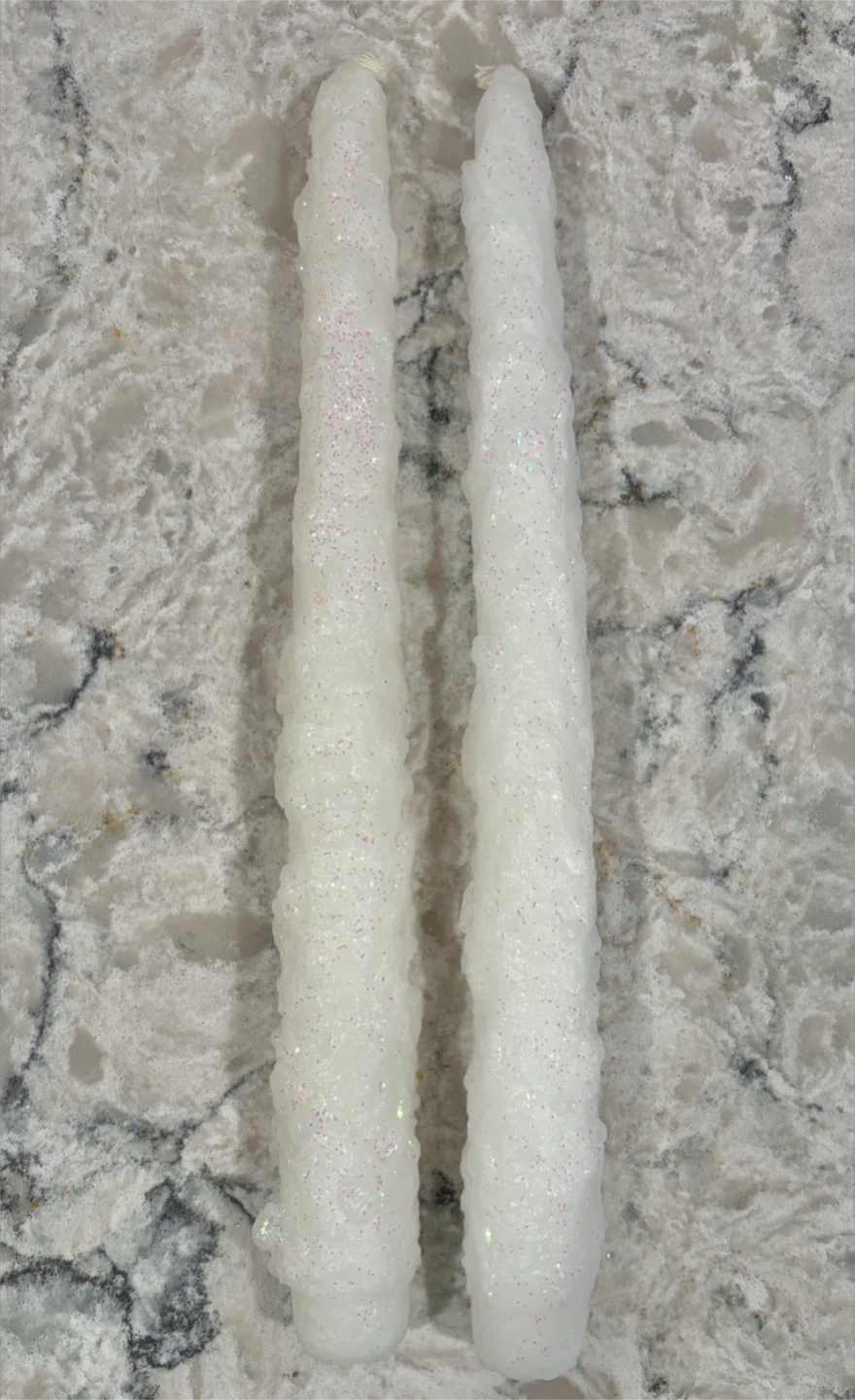 White Glitter Candles (Set of 2)