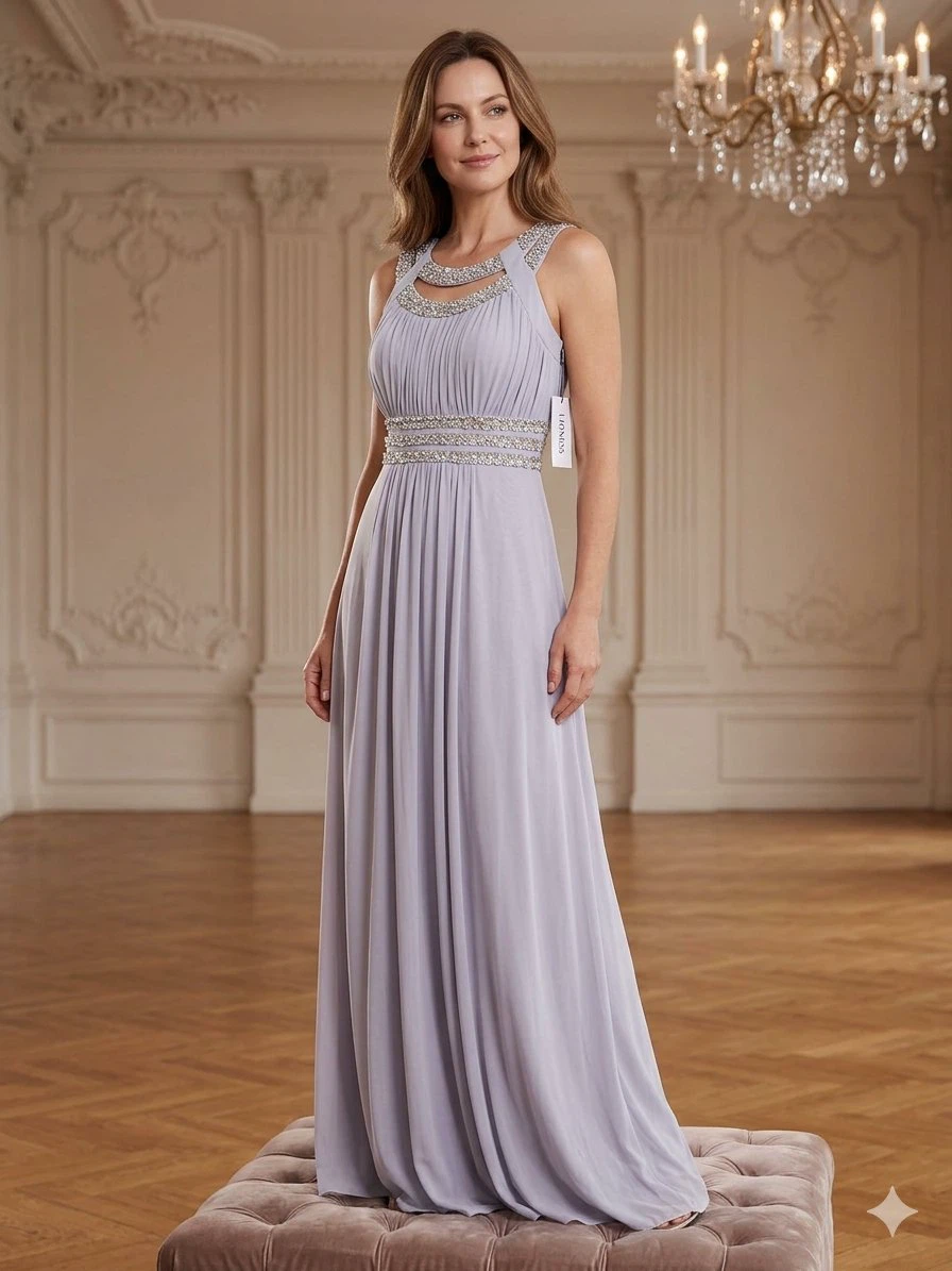 Light Blue Beaded Maxi Dress