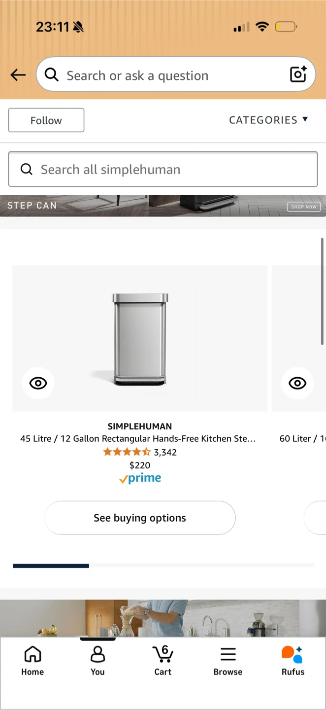 Simplehuman 45 Litre Rectangular Kitchen Step Can - photo 2