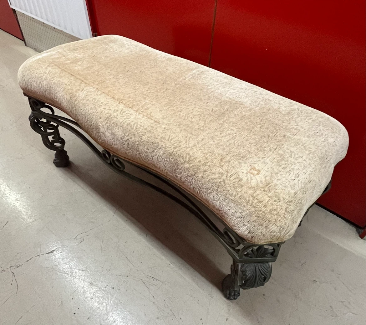 Decorative Bench Ottoman with Ornate Metal Frame